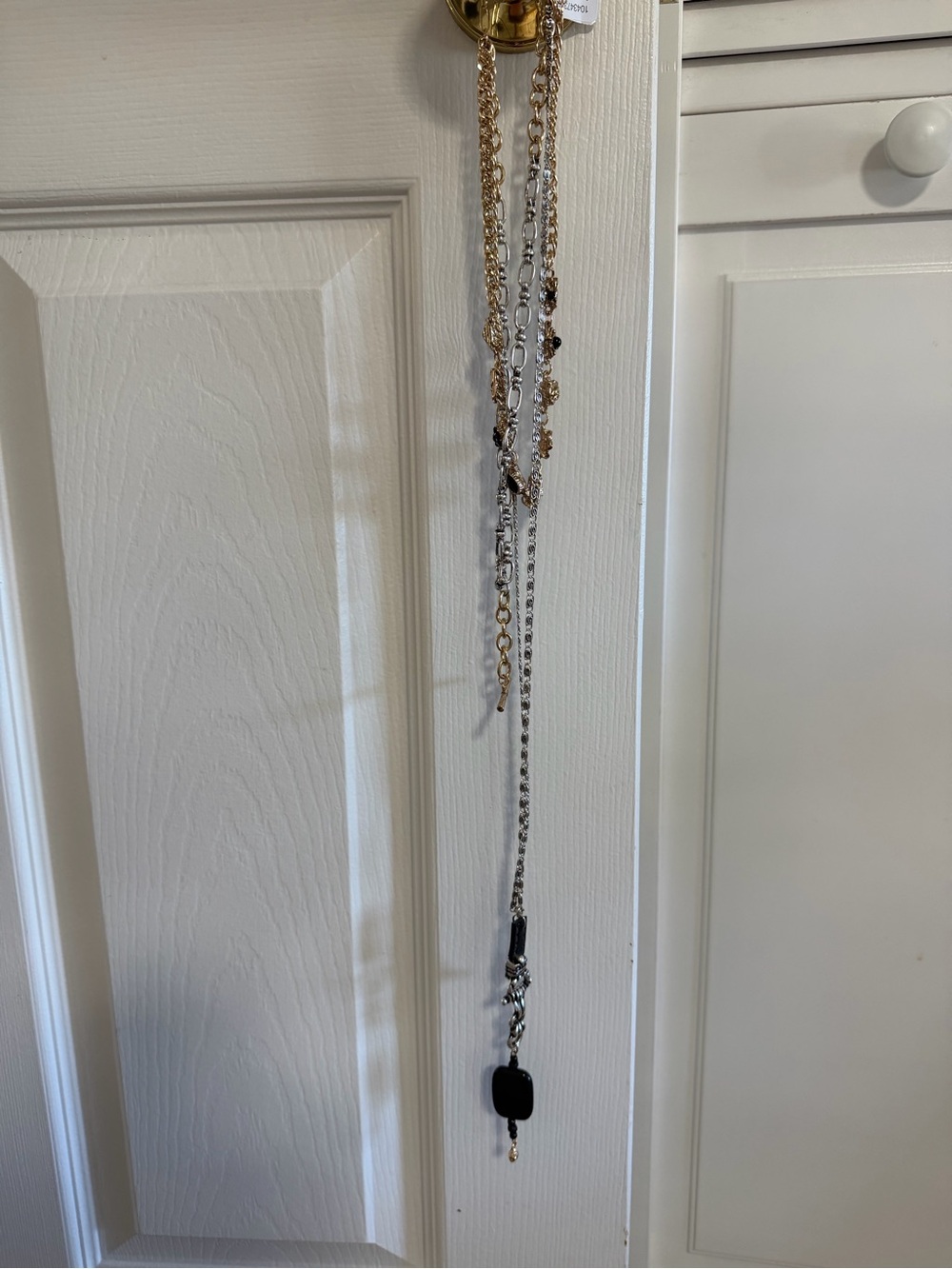 Free People Two-Tone Layered Chain Necklace with Black Pendant